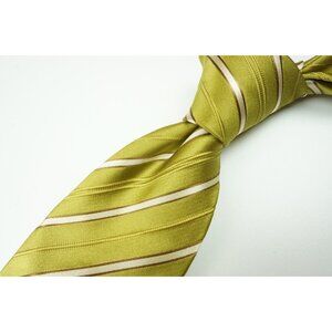 Kiton Chartreuse Green Beige Striped Seven Fold Silk Tie Made in Italy NEW